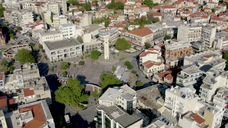 xanthi thrace greece central plaza clock tower square aerial point of interest shot