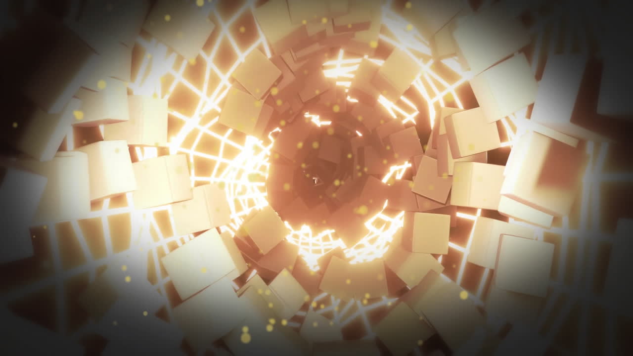 Animation of yellow spots over light neon tunnel