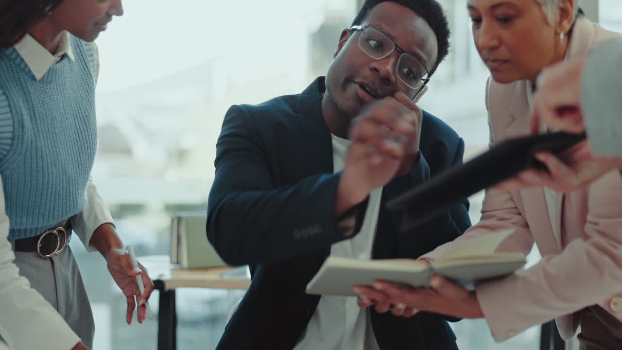 Stress, anxiety and business man in office