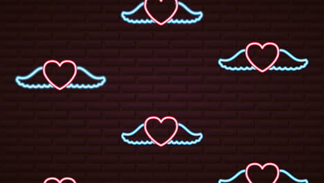 valentines day neon label animated with hearts flying