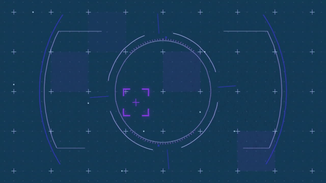 Animation showing futuristic digital interface with circular elements and purple reticle