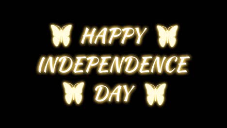 happy independence day in bright gold colour with butterfly concept isolated on black background.