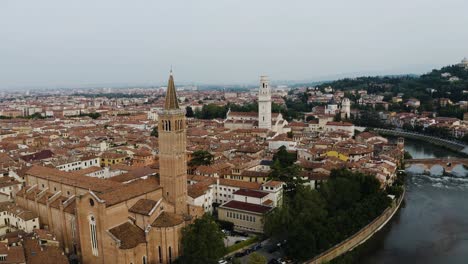 Aerial-view-of-Verona,-Italy-on-a-cloudy-day