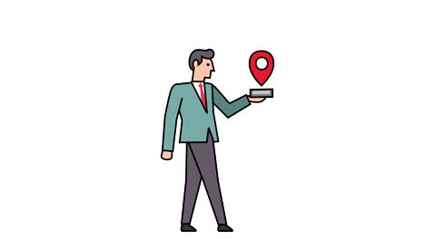 linear style flat stick figure pictogram color businessman character walking with gps navigator animation luma matte