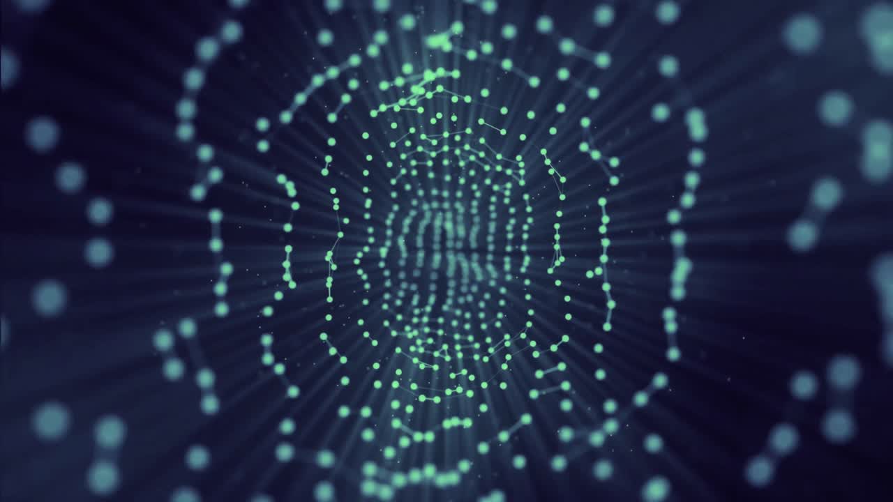 Abstract Digital Network Tunnel of Glowing Dots and Lines