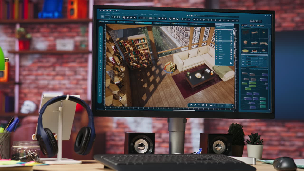 primer plano del programa cad utilizado para modelar muebles virtuales de la habitación