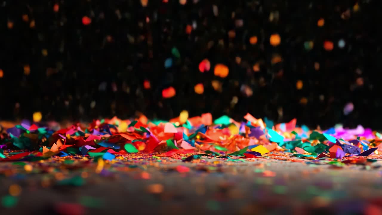A Captivating Display of Colorful Confetti on a Dark Background, Celebrating Joy and Festivity in Vibrant Hues, Sparkling and Reflecting Light in a Beautiful Arrangement