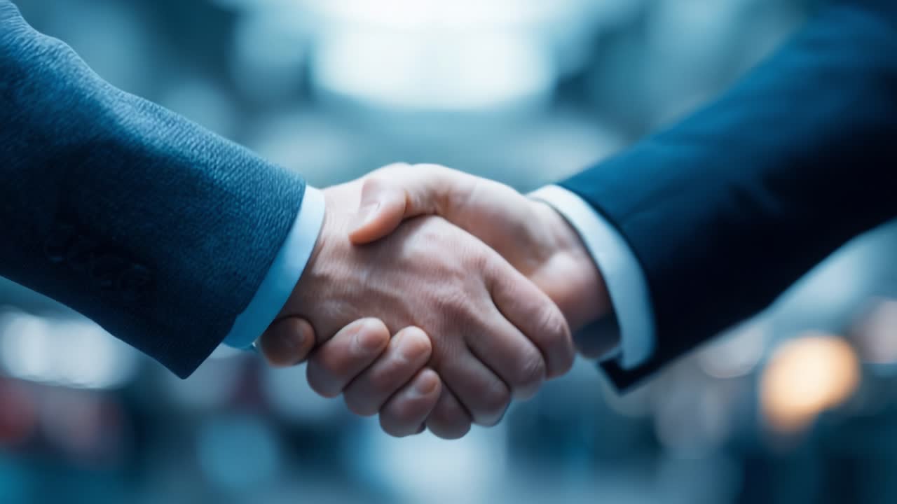 A Professional Handshake Symbolizing Unity, Trust, and Commitment Between Two Individuals Amidst a Business Environment, Signifying Agreement and Partnership in a Dynamic Corporate Landscape