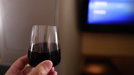 persona bebiendo vino mientras vuela, entretenimiento en vuelo visible