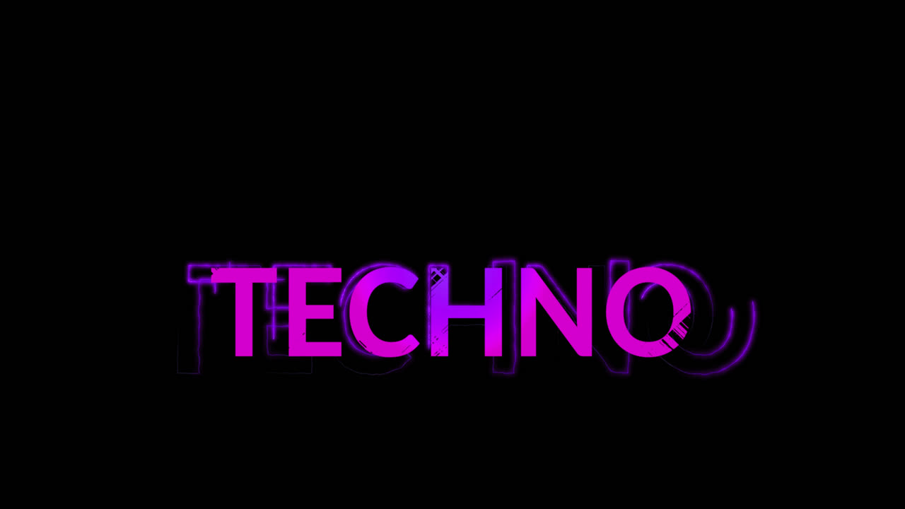 animación de texto techno en fondo negro