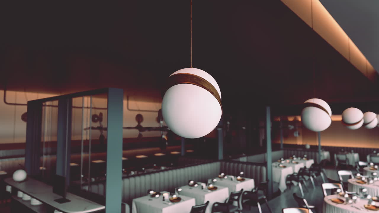 구형 조명을 가진 현대적인 레스토랑 인테리어 디자인