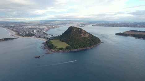 aerial view of mount maunganui and tauranga harbor