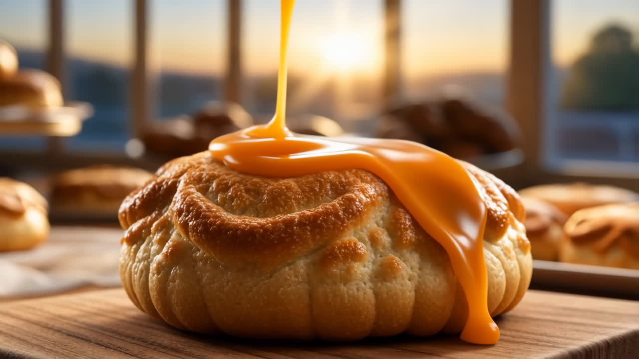 Delicious Pastry with Golden Glaze at Sunset