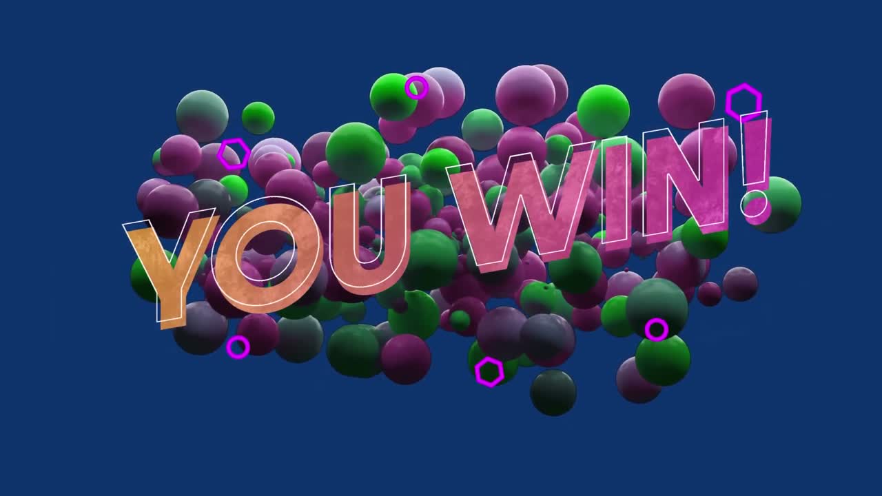 여러 초록색과 보라색 공을 통해 텍스트를 이기는 애니메이션