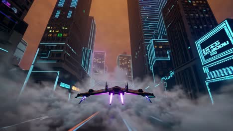 futuristic cityscape with flying vehicle