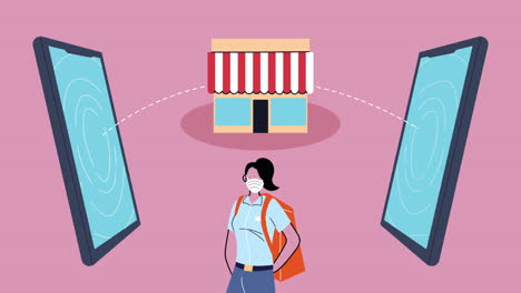 smartphones with courier and bag delivery service animation