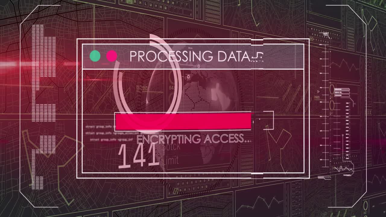 Animation of circles and data processing on black background