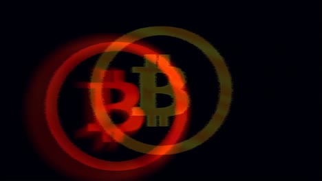 animación de bitcoin de color que brilla dinámicamente de un color a otro con efecto borroso. fallo digital en bucle.