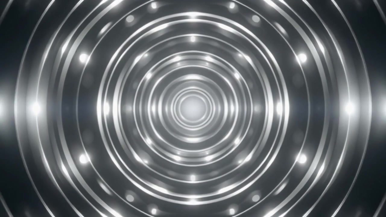 Sfondo astratto con cerchi concentrici bianchi pulsanti e bagliori di luce
