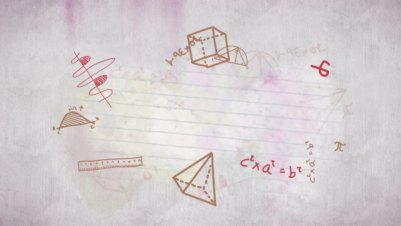 ⁇ 색 배경 위에 수학적 그림과 공식의 애니메이션