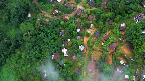 top-down shot overhead a khasi tribe village in the hillside in meghalaya, india