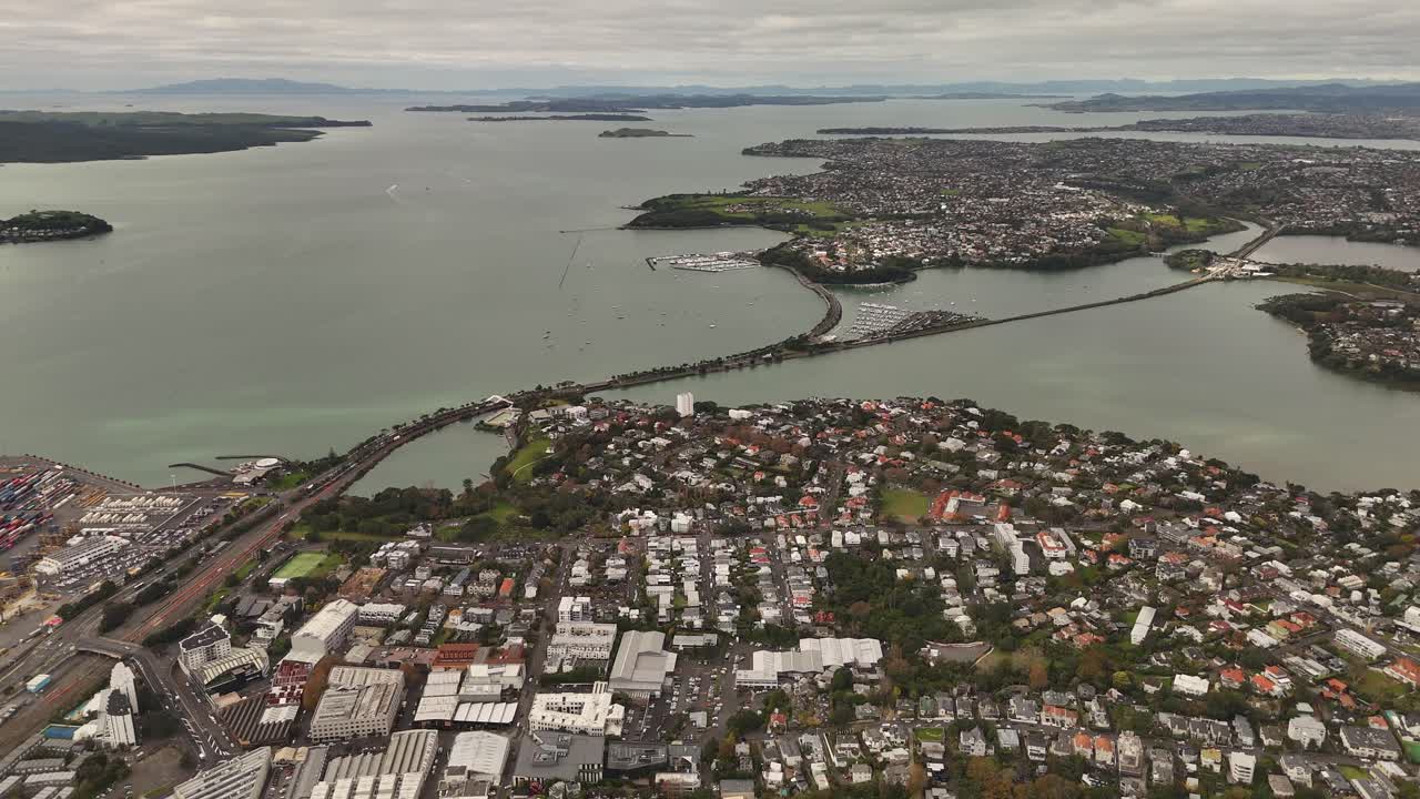 High panoramic aerial view of Auckland City, New Zealand