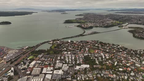 high panoramic aerial view of auckland city, new zealand