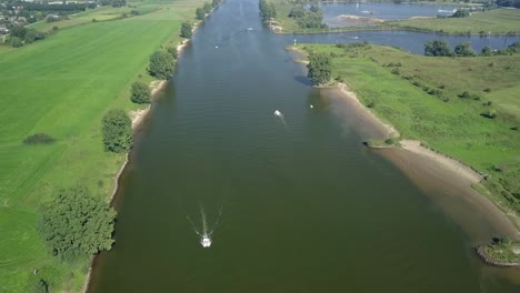 aerial drone view of meuse river in the netherlands, europe