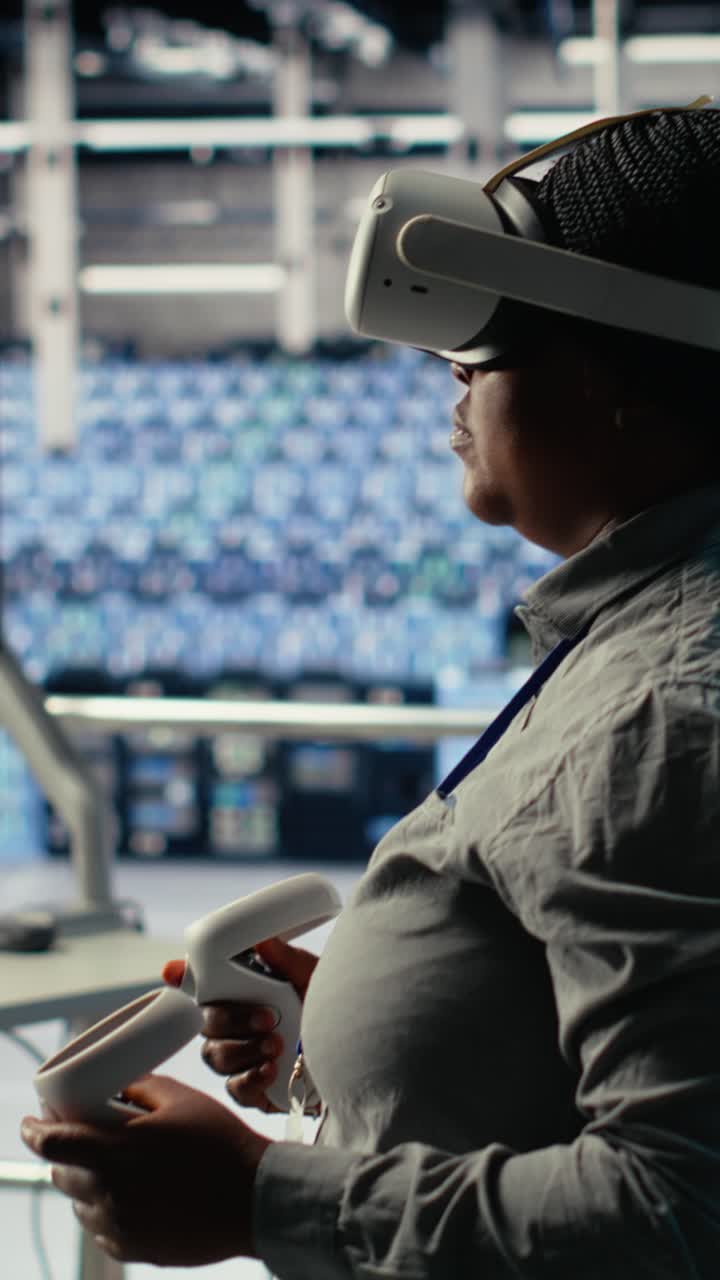 Vertical Video Data Center It Specialist Investigates Ai Configurations Using Virtual Reality