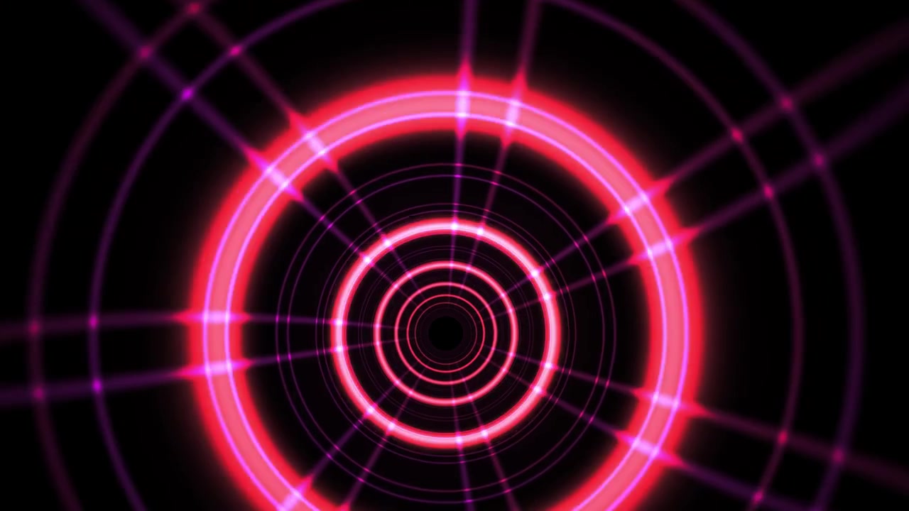 Dynamic Abstract Tunnel of Red and Pink Glowing Circles