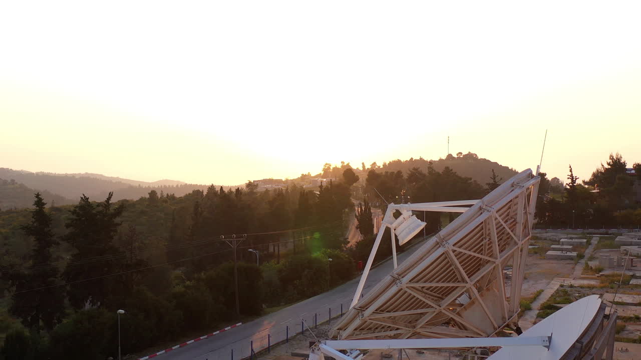 Satellite Dishes at sunset- Aerial view