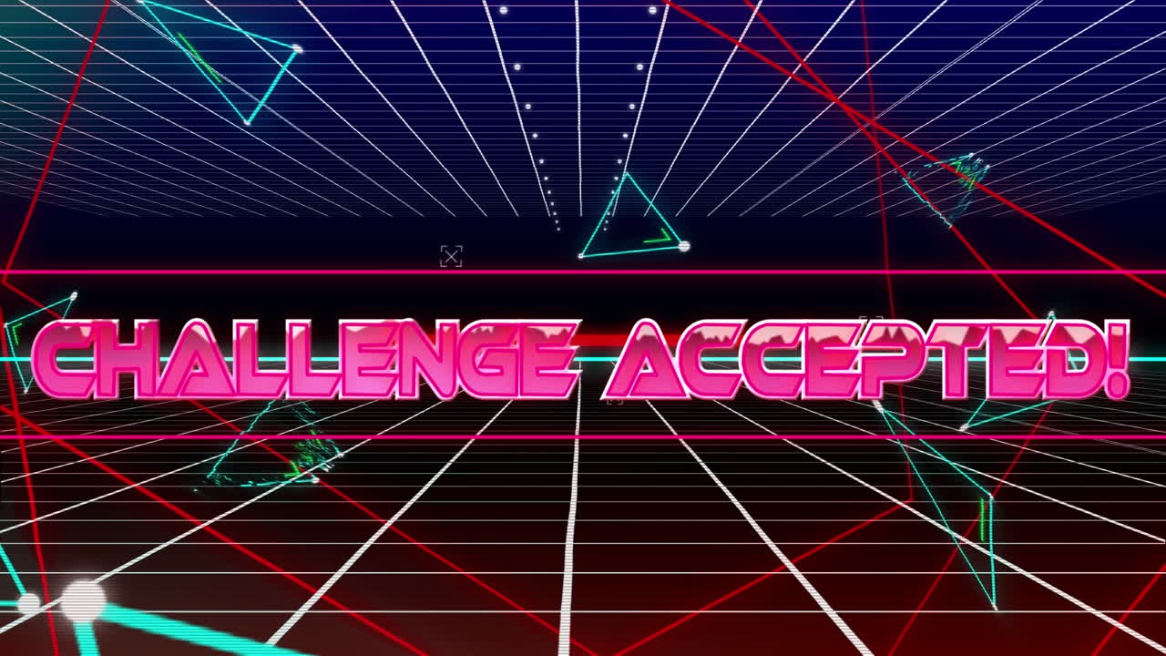 어두운 배경에 기하학적 모양 위에 도전 받아들여진 텍스트의 애니메이션