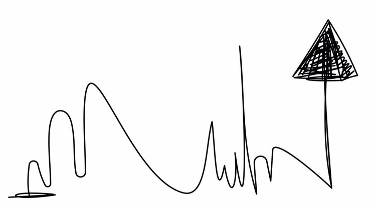 Curved rough arrow with upward movement on a white background.