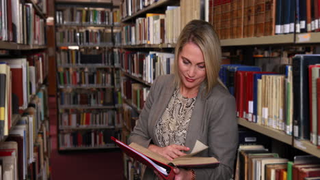 bibliotecario leyendo un libro de la estantería