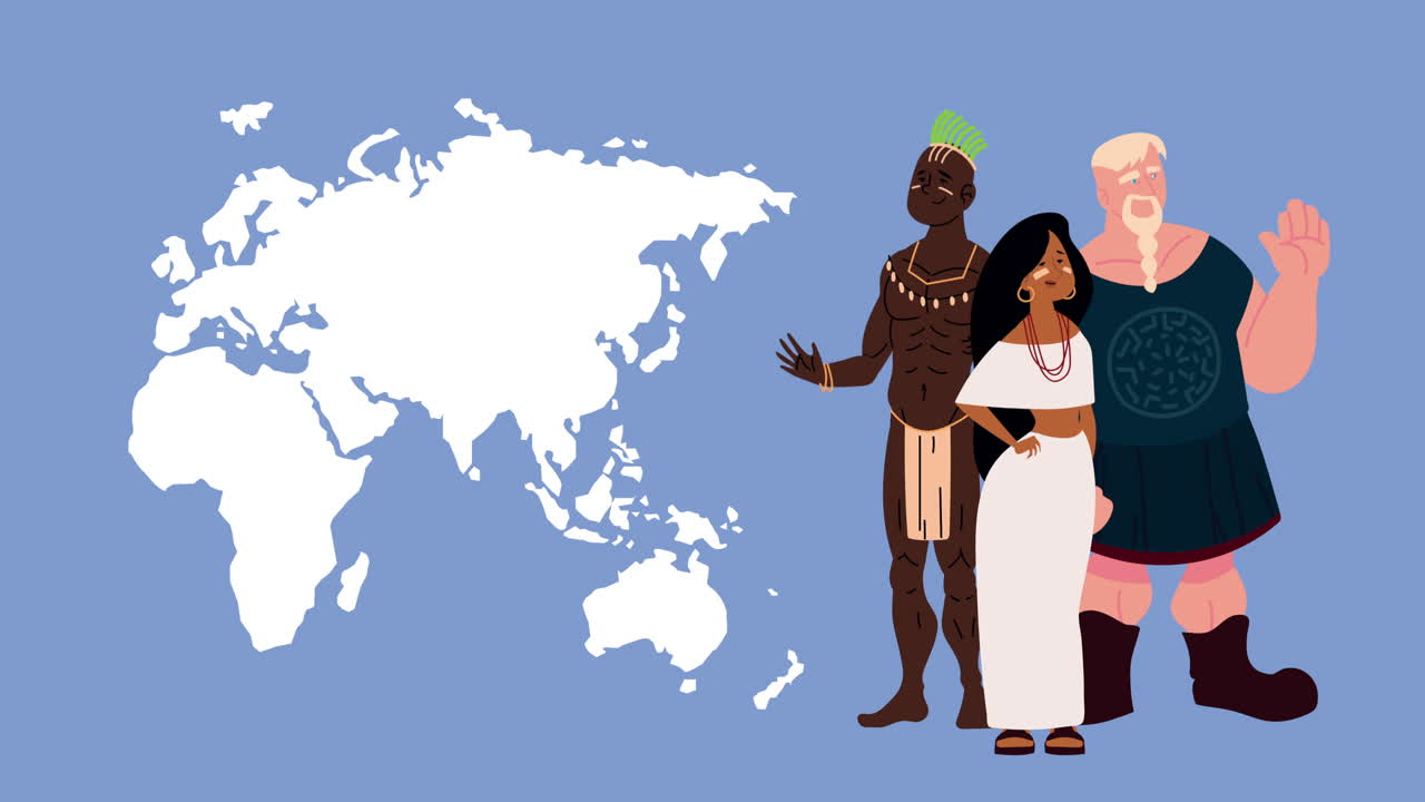 세 가지 다른 민족 캐릭터 애니메이션