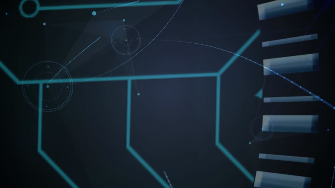 animación de redes de conexiones sobre formas azules sobre fondo negro