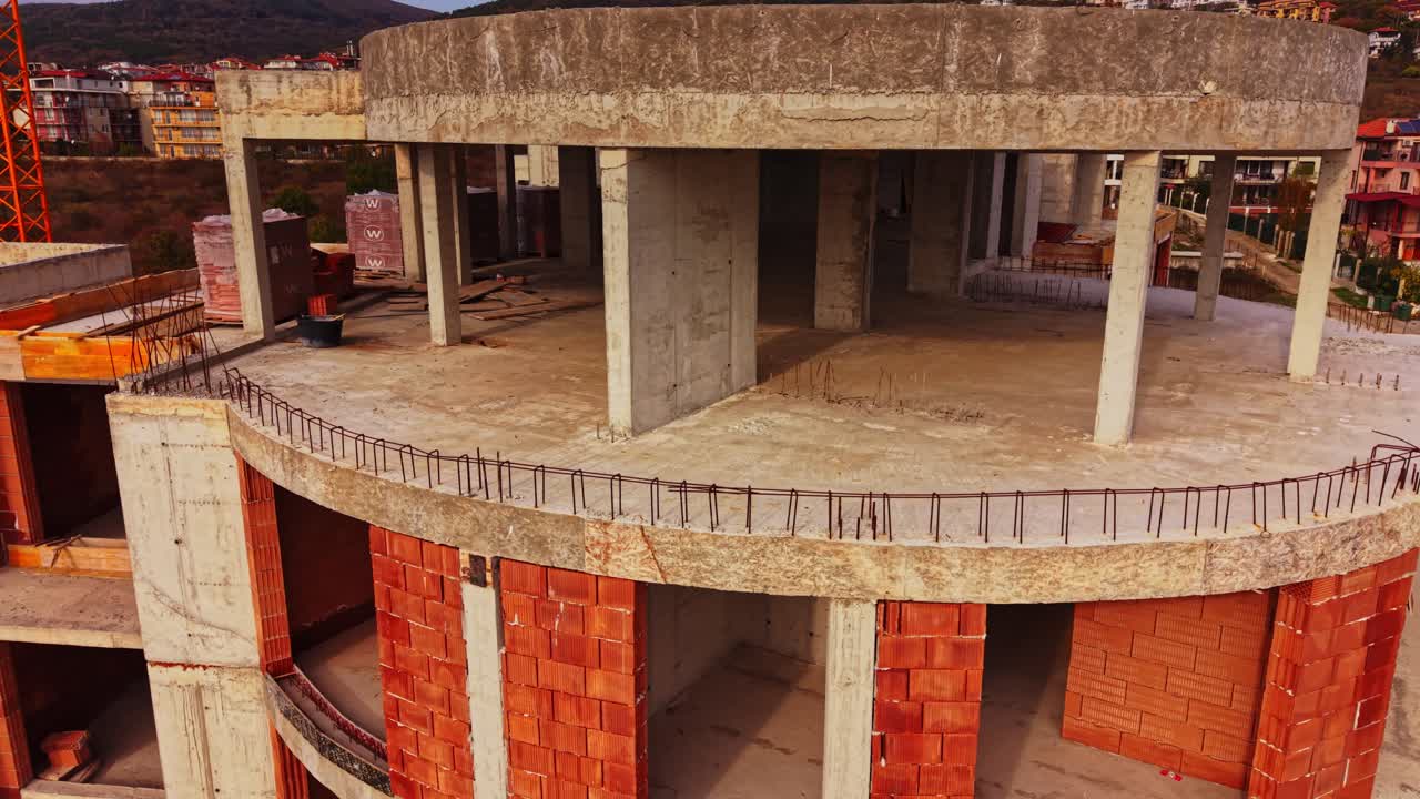 Aerial view of unfinished buildings in a Bulgarian coastal town