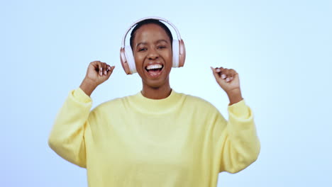 Face,-headphones-and-black-woman-dancing