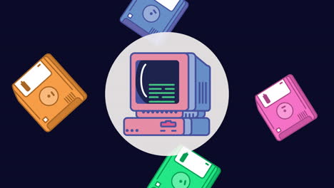computadora retro con disquetes