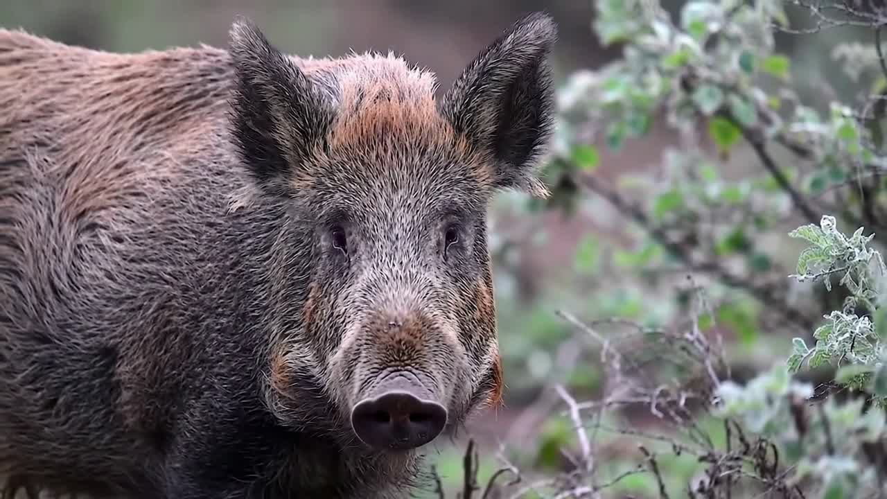 Close-up Portrait of a Wild Boar in the Undergrowth