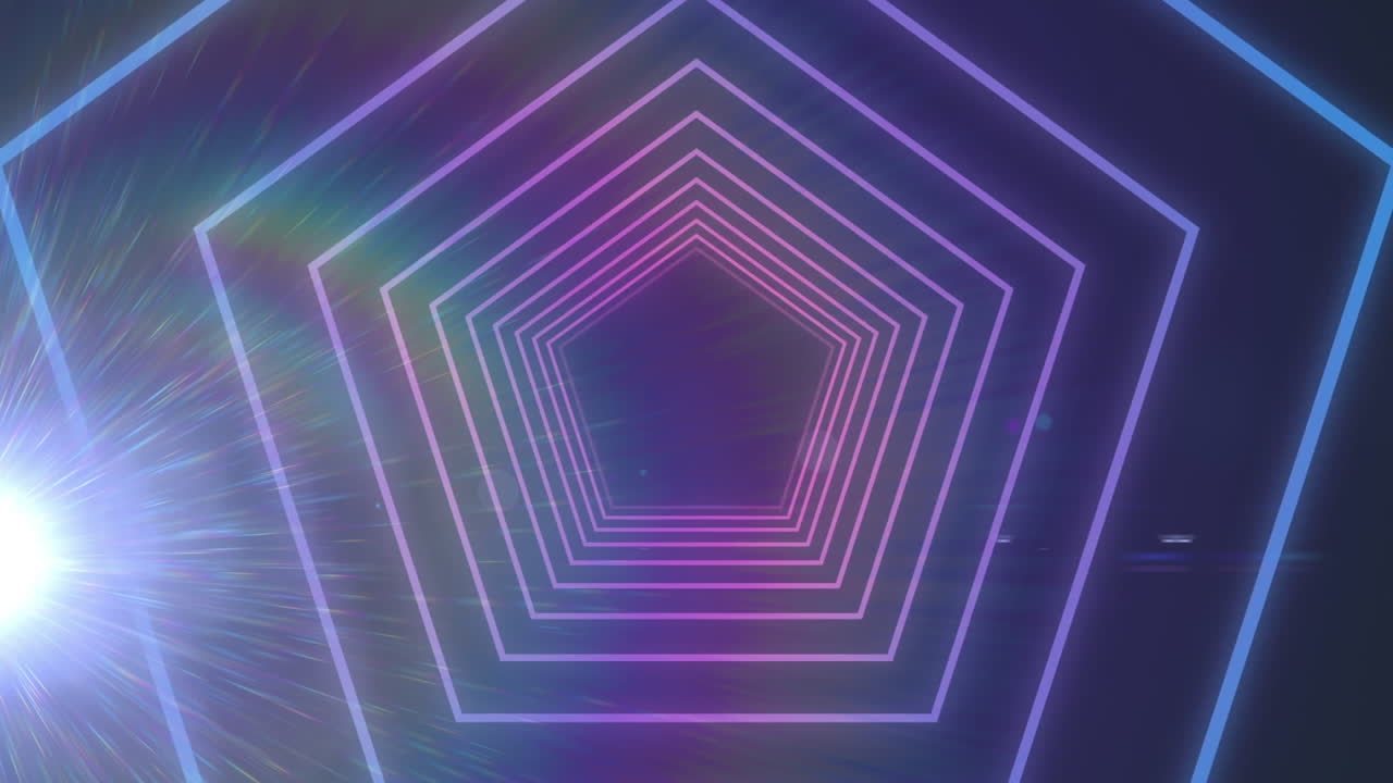 animación digital de formas hexagonales en movimiento sin fisuras contra un punto de luz sobre fondo azul