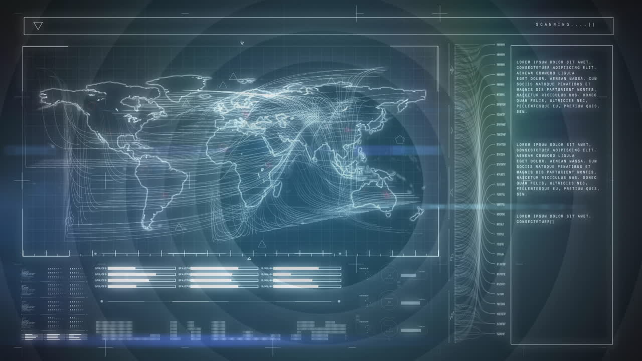 Animation of diverse data and world map on screen