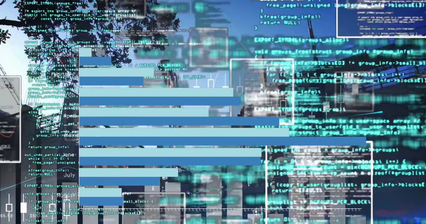 Animation of statistics and data processing on grey background