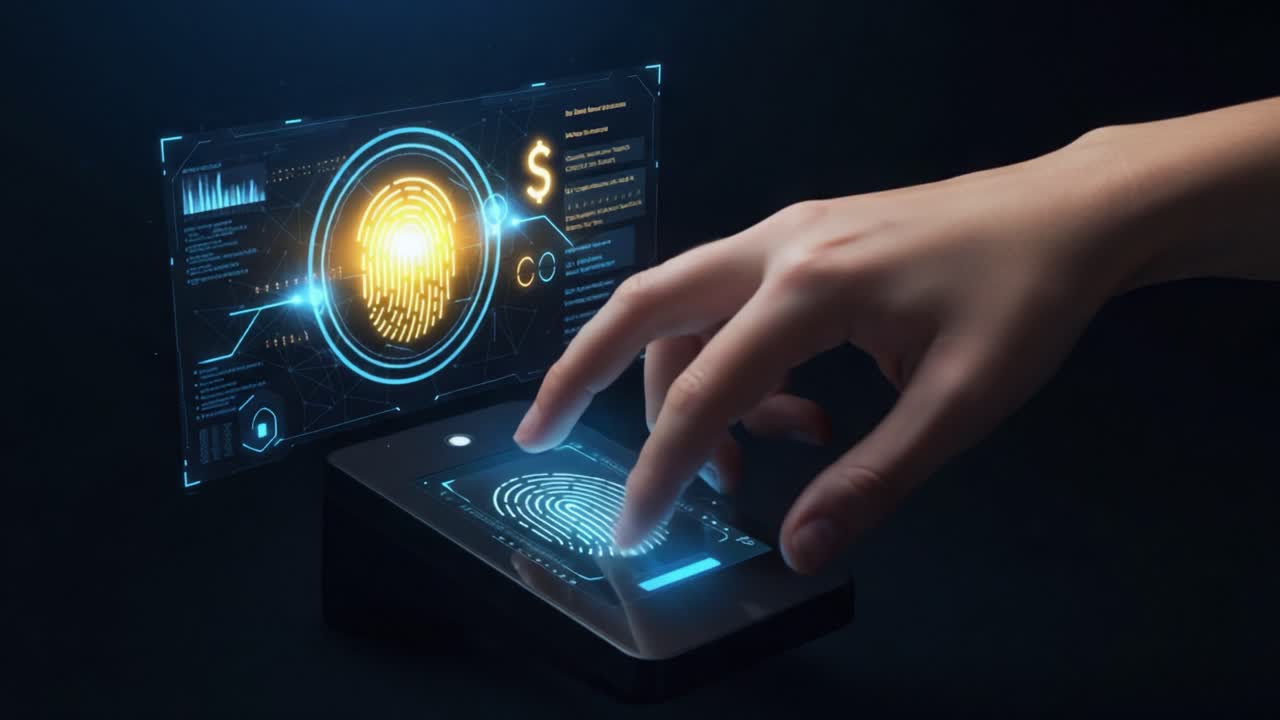 Exploring the Future of Biometric Security: A Hand Interacting with Advanced Fingerprint Recognition Technology in a Dark Environment