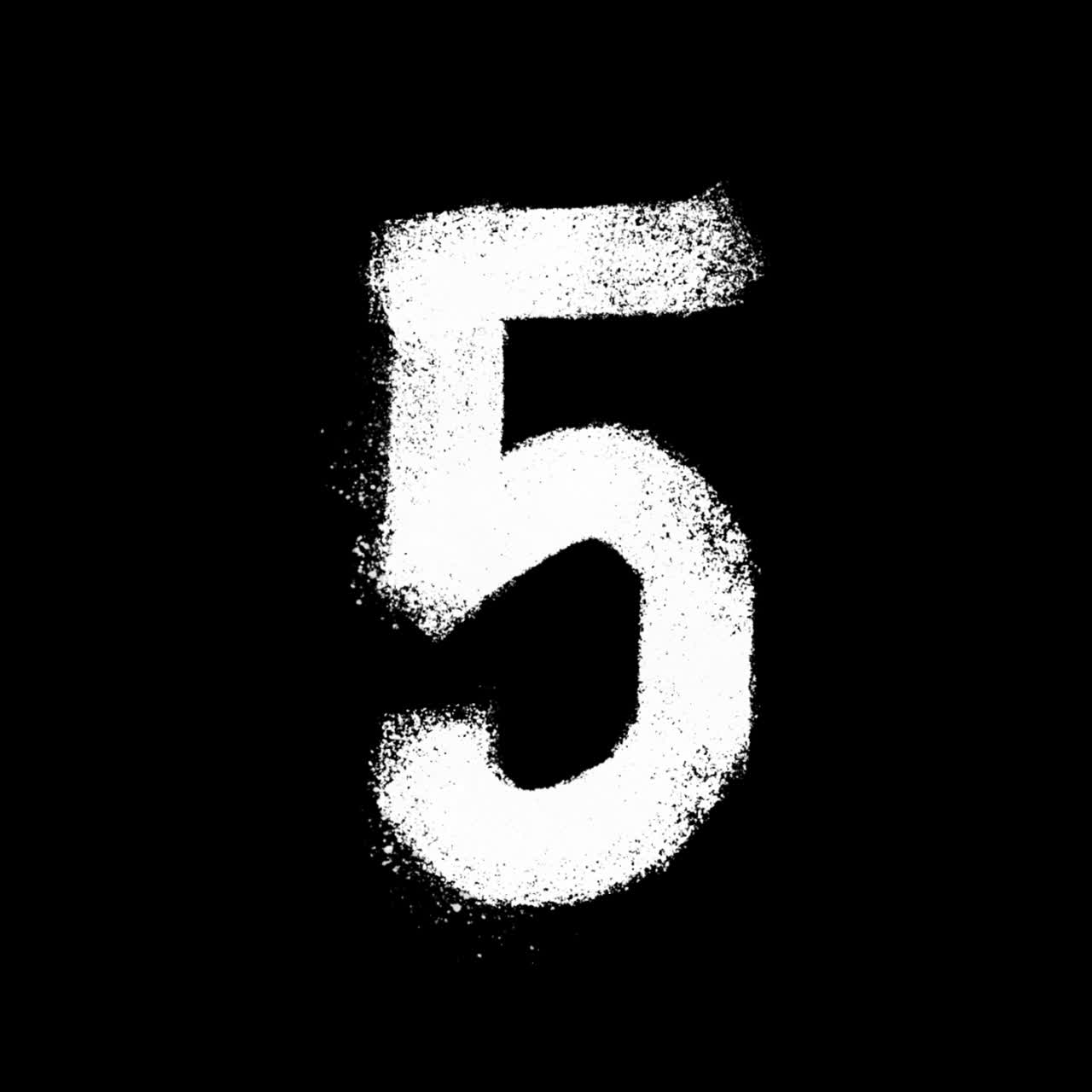 Animated White Spray Paint Number 5 on Black Background