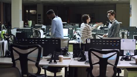 call centre operators dancing and relieving stress