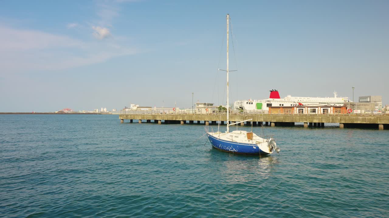 Warm Ocean View, Yacht and Ferry in Oita City, Kyushu Japan