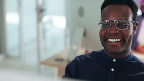 happy businessman, computer and online search