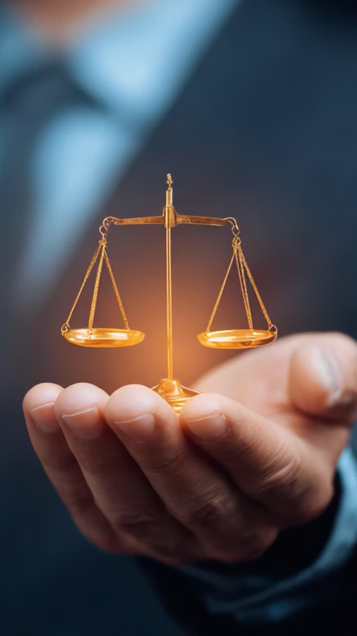 L’equilibrio della giustizia: una mano che sorregge una bilancia dorata, simbolo della giustizia, per sottolineare l’importanza dell’equità e dell’imparzialità in questioni legali e processi decisionali