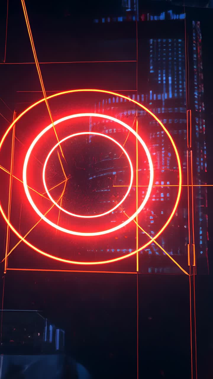 Vertical video: Abstract interface animating on circuit panel, drawing red rings and extending grid